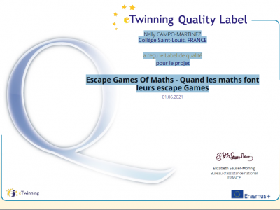 Un label de qualité eTwinning pour le Collège St Louis